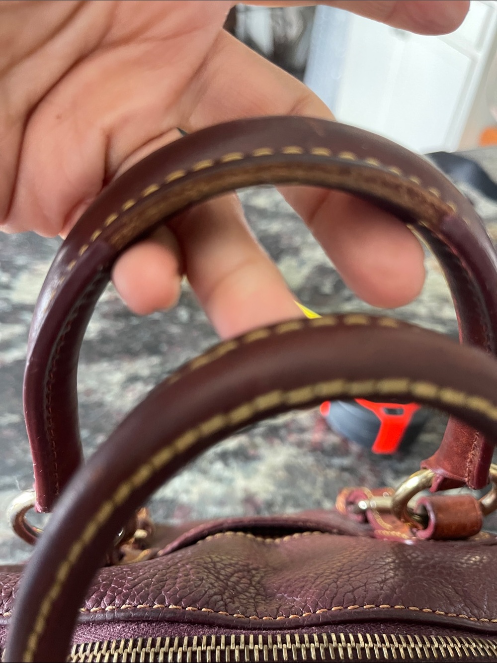 Dooney & Bourke Wine Pebbled Leather Satchel with Brown Trim - Picture 12 of 16